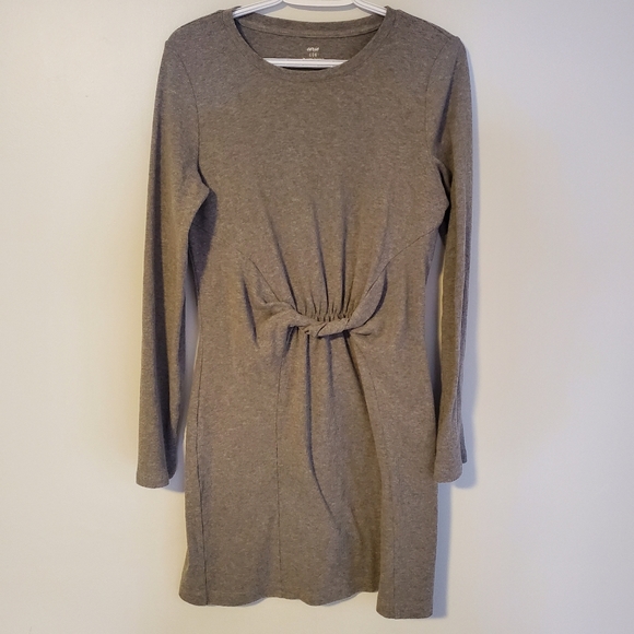Aerie | Grey Ribbed Long Sleeve Twist Front Dress - Picture 2 of 5